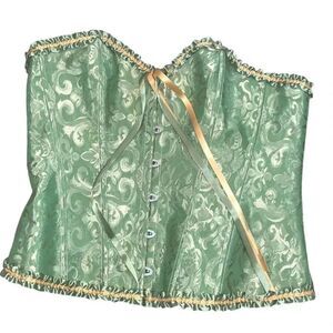 Green and Gold Corset with Adjustable Ribbon